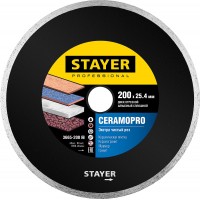 Диск отр.алмаз 200мм*25,4,сплошной,влажная резка,для электроплитк. STAYER "PROFESSIONAL"3665-200_z01
